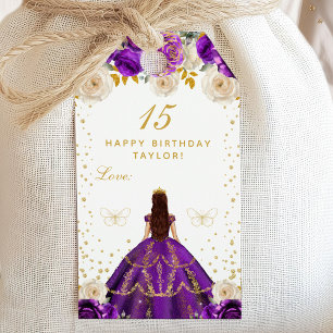 Purple Floral Princess Happy Birthday Gift Tags
