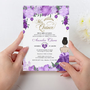 Purple Floral Princess Mis Quince Quinceañera Invitation