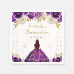 Purple Floral Princess Quinceañera Napkin