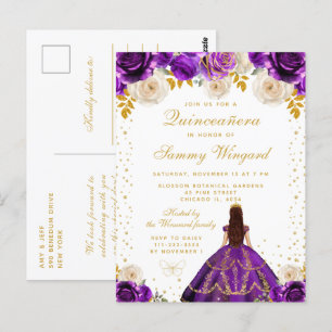 Purple Floral Princess Quinceañera Postcard