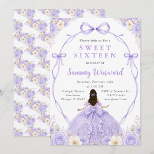 Purple Floral Princess Sweet Sixteen Party Invitation
