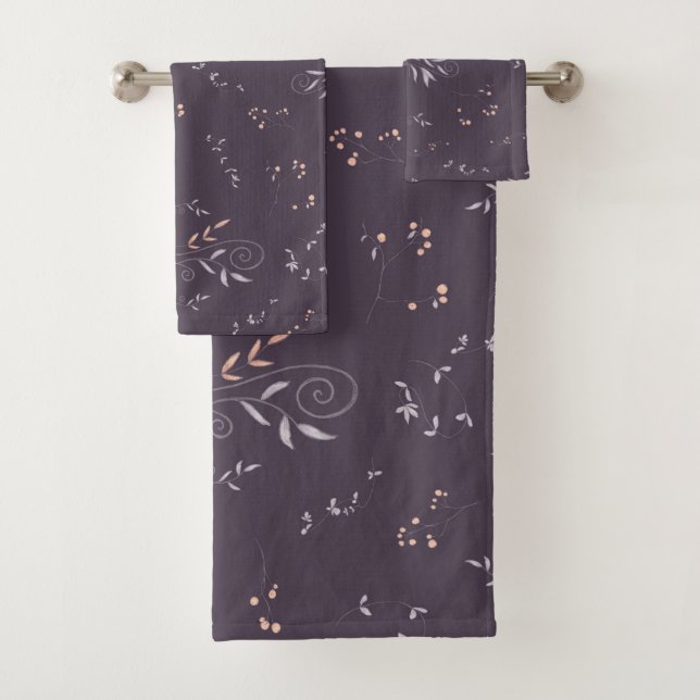Purple Floral Print Bath Towel Set (Insitu)