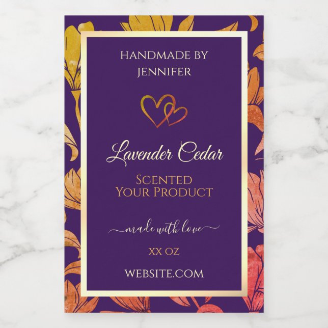 Purple Floral Product Packaging Labels with Hearts (Single Label)