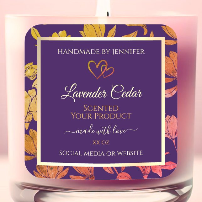 Purple Floral Product Packaging Labels with Hearts (Creator Uploaded)