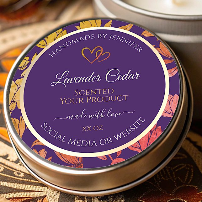 Purple Floral Product Packaging Labels with Hearts (Creator Uploaded)