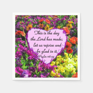 PURPLE FLORAL PSALM 118:24 PHOTO DESIGN NAPKIN