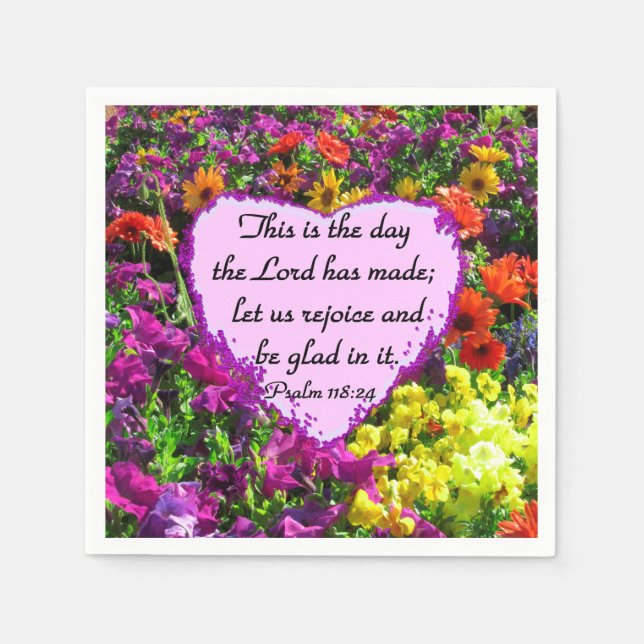 PURPLE FLORAL PSALM 118:24 PHOTO DESIGN NAPKIN (Front)