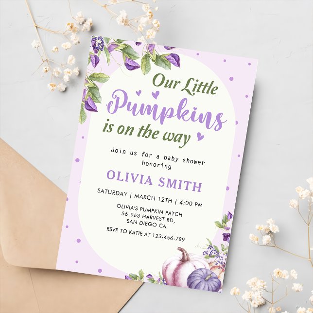 Purple Floral Pumpkin Fall Baby Shower  Invitation (Creator Uploaded)