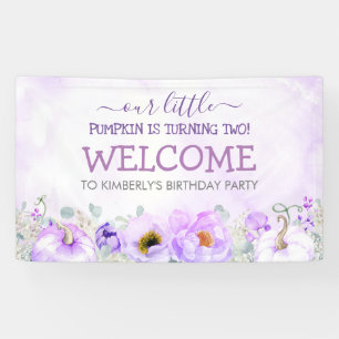 Purple Floral Pumpkins Fall Birthday Party Welcome Banner