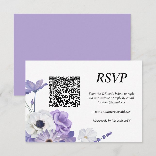 Purple Floral QR Code RSVP Card (Front/Back)