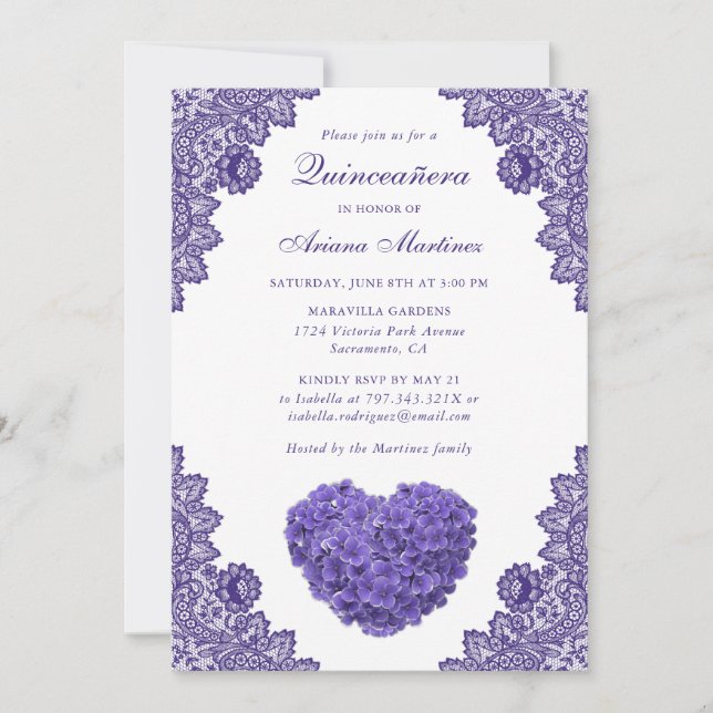 Purple Floral Quinceañera 15th Birthday Invitation (Front)