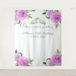 Purple Floral Quinceanera Backdrop Tapestry