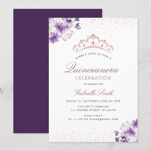 purple floral Quinceanera invitation