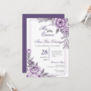 Purple Floral Quinceanera Invitation