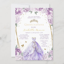 Purple Floral Quinceañera Invitation in Spanish