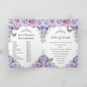 Purple Floral Quinceañera Order of Events Padrinos Programme