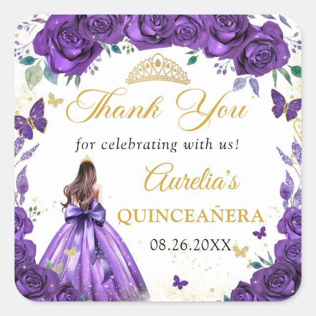 Purple Floral Quinceañera Princess Sticker (Front)