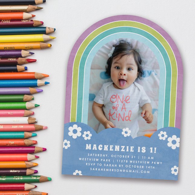 Purple Floral Rainbow Kid's Birthday Invitation (Creator Uploaded)