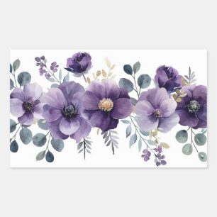 Purple Floral Rectangular Sticker