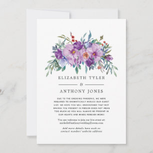 Purple Floral Reduced Wedding Guest List Announcement