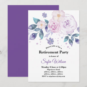 purple floral , retirement party invitation
