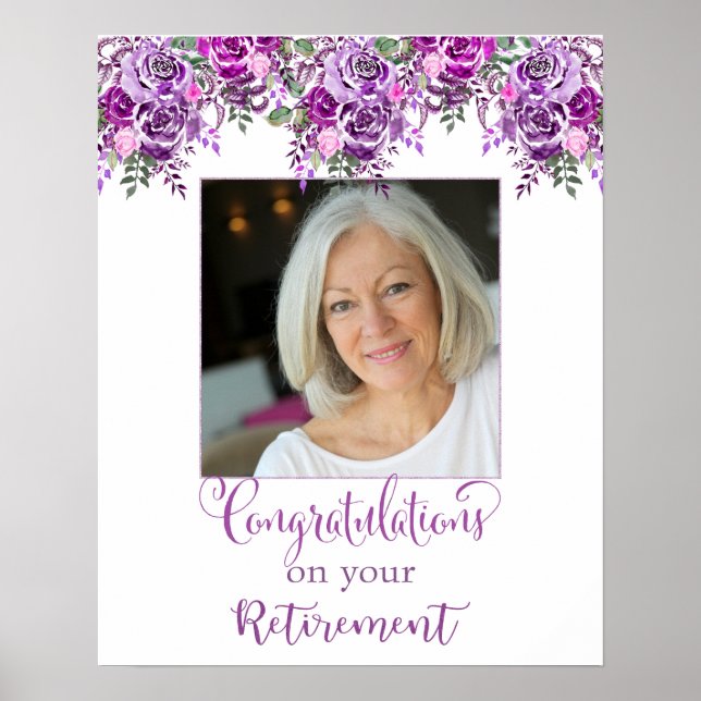 Purple Floral Retirement Party Poster (Front)
