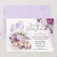Purple Floral Retro Car Drive By Bridal Shower
