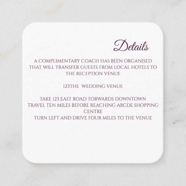 Purple Floral Ring Wedding Details Enclosure Card (Front)