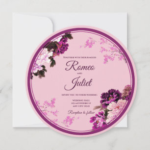 Purple Floral Ring Wedding Invitation