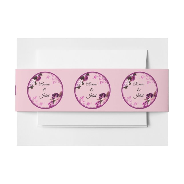 Purple Floral Ring Wedding Invitation Belly Band (Front Example)