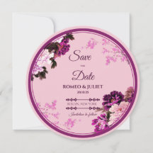 Purple Floral Ring Wedding Save the Date Card