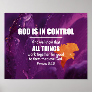 Purple Floral ROMANS 8:28 Christian Poster