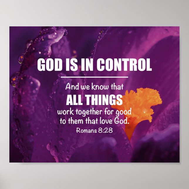 Purple Floral ROMANS 8:28 Christian Poster (Front)