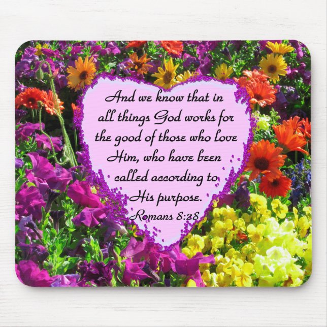 PURPLE FLORAL ROMANS 8:28 PHOTO DESIGN MOUSE MAT (Front)