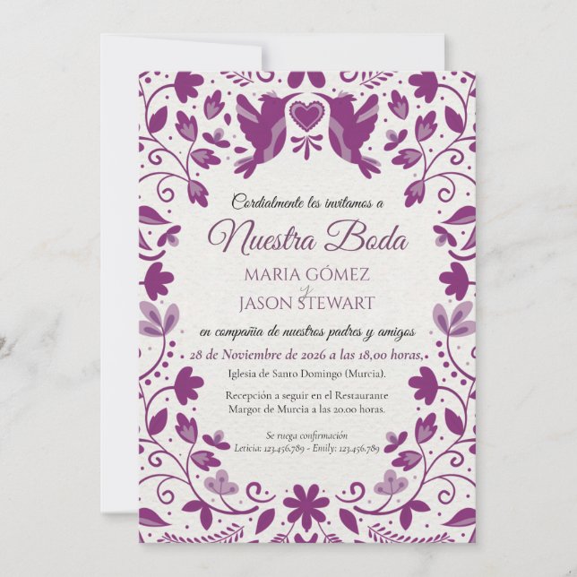 Purple Floral Romantic Aesthetic Spanish Wedding Invitation (Front)