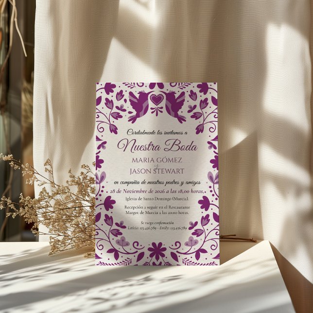 Purple Floral Romantic Aesthetic Spanish Wedding Invitation (Purple Floral Romantic Aesthetic Spanish Wedding Invitation)