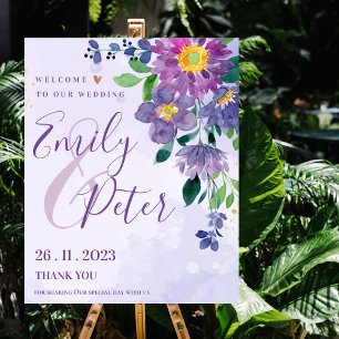 Purple Floral Romantic Cute welcome To Our Wedding Poster