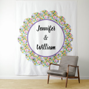 Purple Floral Romantic Wedding Backdrop Tapestry