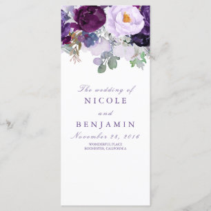Purple Floral Romantic Wedding Programs Programme