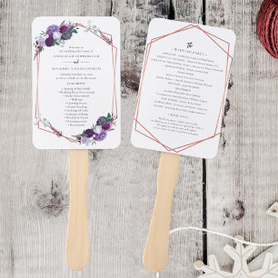 Purple Floral Rose Gold Bloom Wedding Program Hand Fan