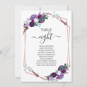 Purple Floral Rose Gold Frame Wedding Seating Card