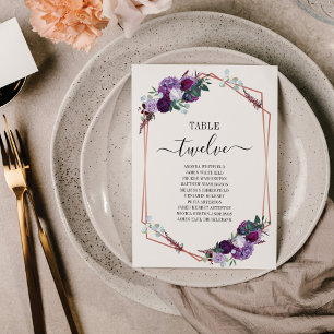 Purple Floral Rose Gold Frame Wedding Seating Card
