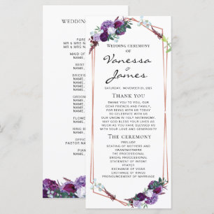 Purple Floral Rose Gold Geometric Frame Wedding