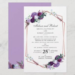 Purple Floral Rose Gold Geometric Greenery Wedding Stationery