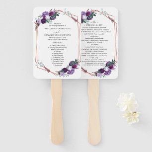 Purple Floral Rose Gold Geometric Wedding Program Hand Fan