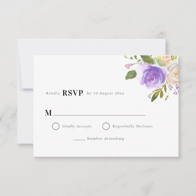 purple floral RSVP card (Front)