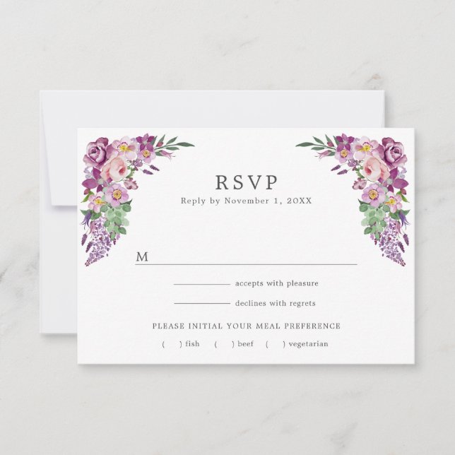 Purple Floral RSVP Card (Front)