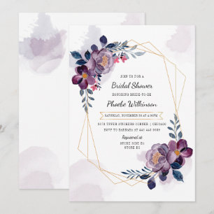 Purple Floral Rustic Blush Bridal Shower Invitation