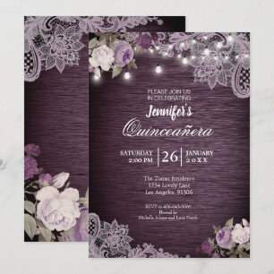 Purple Floral Rustic Quinceanera Invitation