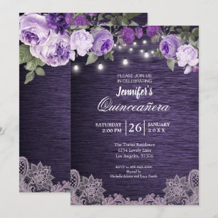 Purple Floral Rustic Quinceanera Invitation